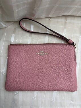 Coach Rose Pink Pebbled Leather Wristlet Clutch